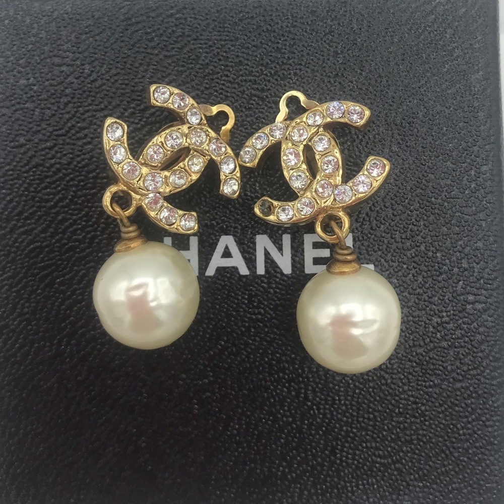 Chanel Pearl Rhinestone Drop Dangle Earrings CC - Picture 16 of 16